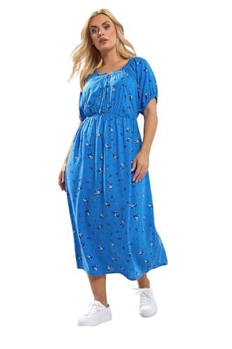 Image of Yours Curve Ditsy Floral Midi Dress - Women's - Plus Size Curve Blue