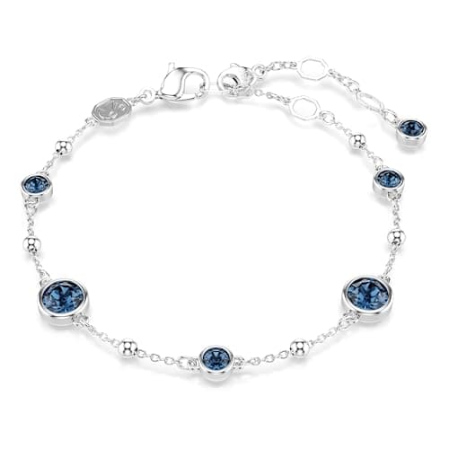 Image of Swarovski Imber Bracelet, Blue Round-Cut Crystals and Shiny Metal Droplets in a Rhodium-Finished Setting, Part of the Imber Collection