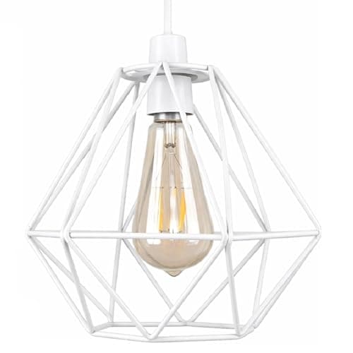 Image of White Cage Metal Basket Ceiling Light Shade, Wrought Iron Ceiling Fitting Light & Industrial Style Ring Light for Indoor and Metal Basket Pendant Light Shade with lamp Shade Reducer Ring