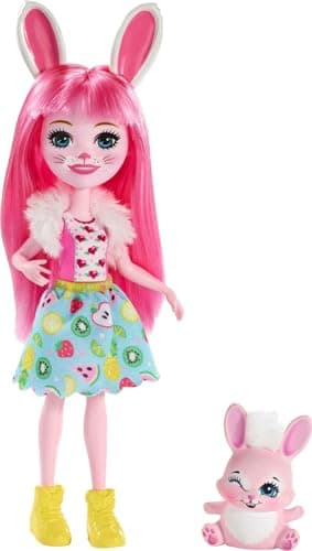 Image of Enchantimals Bree Bunny Doll & Twist Figure, 6-inch small doll, with long pink hair, animal ears and tail, removable skirt, shrug and shoes, Gift for 3 to 8 Year Olds, FXM73
