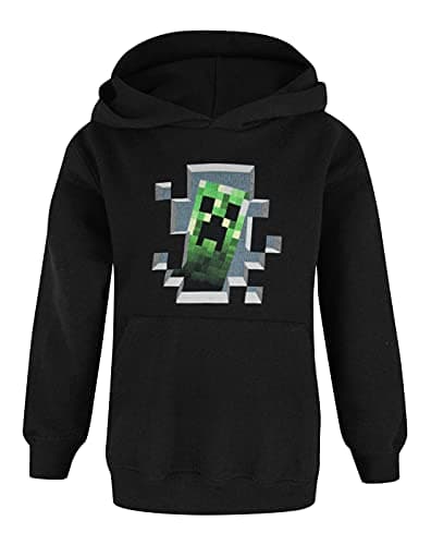 Image of Minecraft Hoodie for Boys | Kids Creeper Inside Black Hooded Jumper | Gamer Sweater Clothing Merchandise 3-4 Years