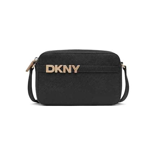 Image of DKNY Women's Avril Camera Bag Cow Leather Coated with 100% Polyurethane, Black and Gold, Black and gold, Small