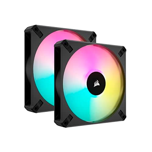 Image of Corsair iCUE AF140 RGB ELITE 140mm PWM Dual Fan Kit - Eight RGB LEDs Per Fan - AirGuide Technology - Fluid Dynamic Bearing - Zero RPM Fan Mode - Included iCUE Lighting Node CORE Controller - Black