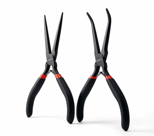 Image of WISEUP 6" Mini Needle Nose Pliers Set,2-Piece Small Long Reach Bent Needle Nose Pliers for Jewelry DIY Craft,Repair & Wire Wrapping