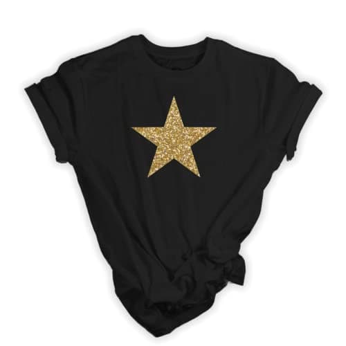 Image of Handmade Black or White T-Shirt with Silver or Gold Glitter Star – Women's Sparkle Tee – Gift for Her – Minimalist Star Shirt – Festival or Party Outfit