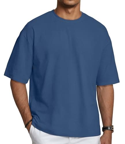 Image of Mens T Shirt Oversized Summer Tops Short Sleeve Round Neck Causal Tees Baggy Graphic Tshirt(A-Blue,L)