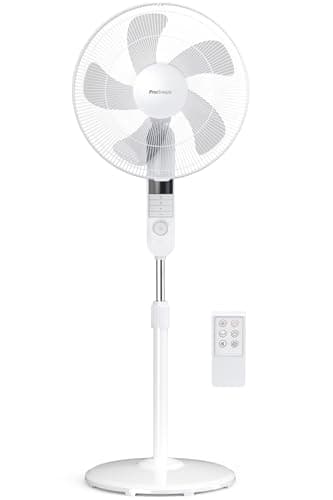 Image of Pro Breeze® 16-Inch Pedestal Fan with Remote Control and LED Display, 4 Operational Modes, 80° Oscillation, Adjustable Height & Pivoting Fan Head, Perfect for Homes, Offices and Bedrooms - White