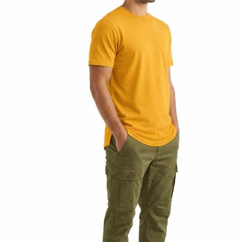Image of TORMUJ Men’s Longline T-Shirt 100% Cotton Split Hem Crew Neck Short Sleeves (UK, Alpha, XXL, Regular, Regular, Mustard)