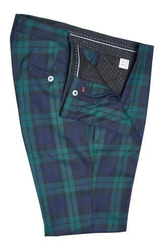 Image of Mens Black Watch Tartan Scottish Trousers Green and Black Check Tartan Golf Slim Fit Sta Press Retro Pants (UK, Numeric, 38, Regular, Regular, Black Watch Tartan)