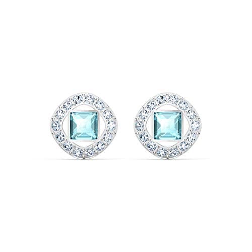 Image of Swarovski Angelic Square Stud Pierced Earrings, Aqua, Rhodium plated, from the Amazon Exclusive Swarovski Angelic Square Collection
