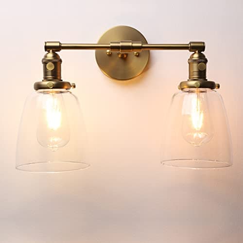 Image of Phansthy Industrial Wall Lights Fitting with Oval Glass Shade 2 Lights Vintage Hallway Wall Lamps E27 Base Indoor Kitchen Wall Sconces Retro Light Fixtures for Bedroom Vanity Mirror (Antique)