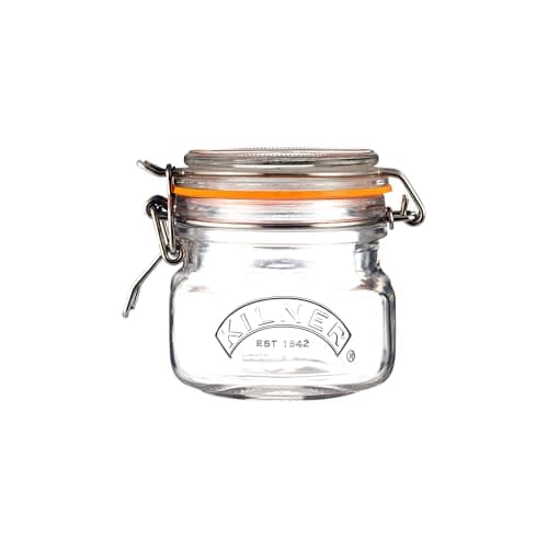Image of Kilner Square Clip Top Jar 250ml (0.25L) Airtight Glass Jar for Storing Herbs Spices Dried Fruits Nuts and Seeds