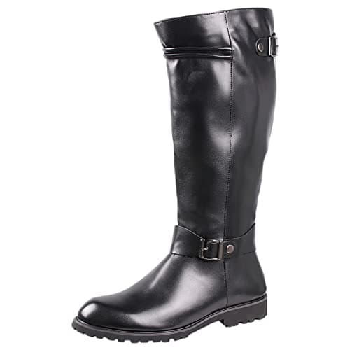 Image of ANUFER Men's Under the Knee Knight Boots Microfiber Leather Zipper Cowboy Riding Boots Black SN0707153 UK10
