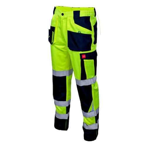 Image of ART.MAS Hi-Vis Yellow Trousers for Men Work Pants Reflective Class 2 Visibility Workwear ISO 20471 Comfortable Construction Highway Railway Maintenance Cargo Pockets (44/46 Inch - 62EU, NO Knee Pads)