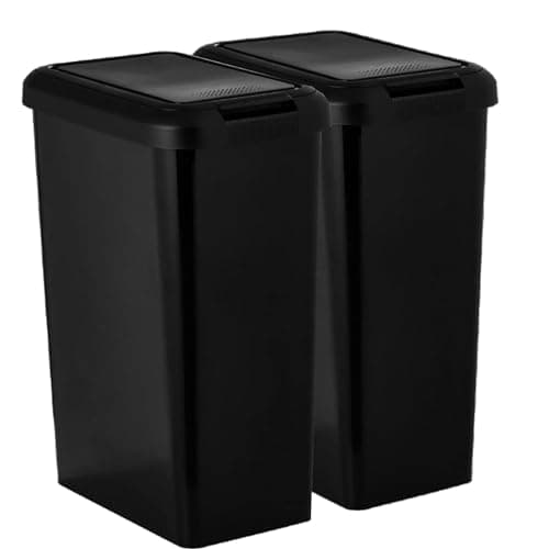 Image of KetoPlastics Recycling 45 Litre Set of 2 Waste Utility Plastic Bins Interlocking Clips Lift and Swing Black Bin, 2 x 45L Bins