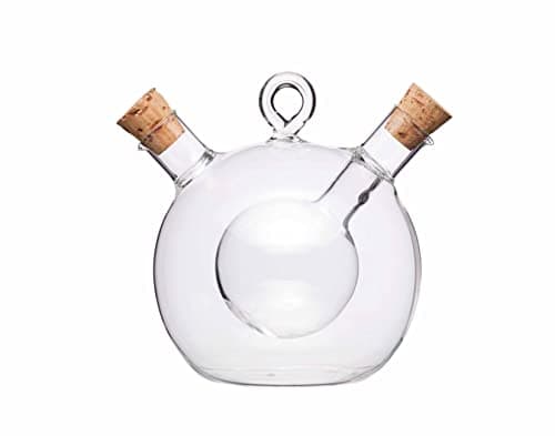 Image of KitchenCraft World of Flavours 2-in-1 Round Olive Oil Dispenser and Vinegar Bottle - Clear Glass, 8.5 x 12 x 1.5 cm