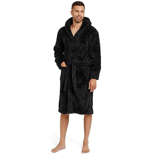 Image of Snuggaroo Mens Soft Fleece Hooded Dressing Gown - Black/Black - 3XL