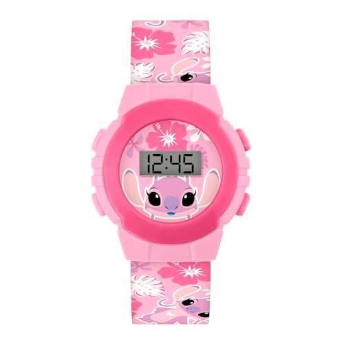 Image of Disney Lilo and Stitch Angel Pink Digital Quartz Tropical Silicone Strap Watch LAS4141ARG