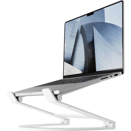 Image of Twelve South Curve Flex Laptop Stand, MacBook Stand - Ergonomic, Portable, Aluminum Laptop Holder, Computer Cooling Stand, Adjustable Height & Angle, Fits Laptops 10"-17", Riser for Desk, Matte White