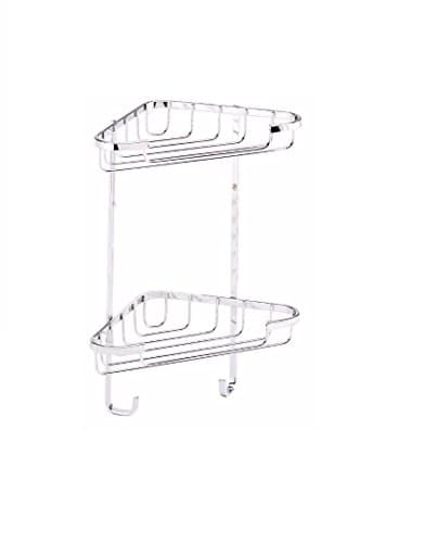 Image of Croydex Medium Corner Shower Caddy - Durable Steel Bathroom Shelves with Chrome Finish for Modern Bathrooms, 2-Tier Shower Corner Shelves with Hooks, Easy Installation, 5kg Load Capacity