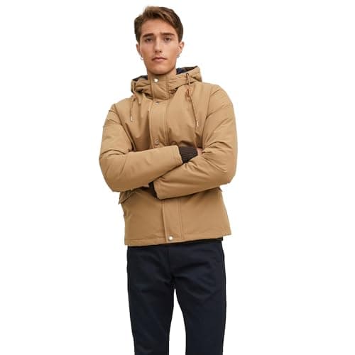 Image of JACK & JONES Mens Parka Jacket With Hood Warm Winterwear Outdoor Jacket for Men, Sepia Tint Colour, Size: XXL
