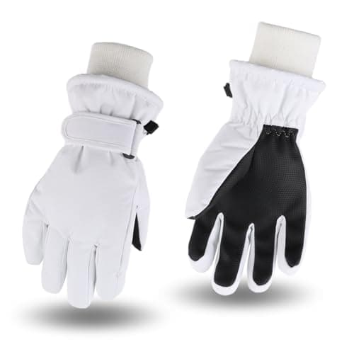 Image of Pesaat Waterproof Kids Winter Gloves Cartoon Boys Girls Snow Mittens Warm Outdoor Ski Gloves with Fleece Lining (Solid White, 9-13 Years)