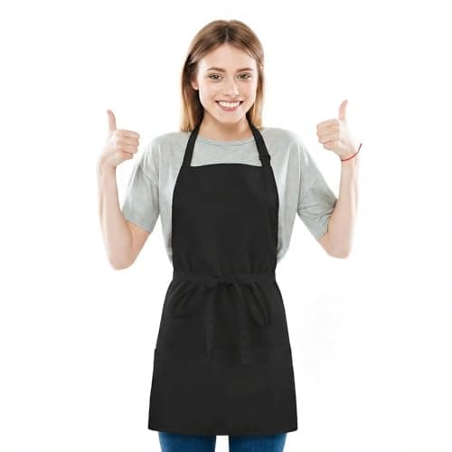 Image of saerryor Black Apron for Women Men,Short Chef Apron with 3 Pockets for Waitress Waiter Server
