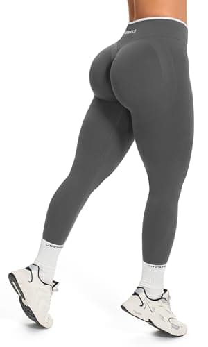 Image of JOYSPELS Seamless Gym Leggings for Women UK - Ruched Scrunch Bums Womens Activewear Sculpting Leggings for Workout, Running, Sports, Yoga Dark Shadow Grey M