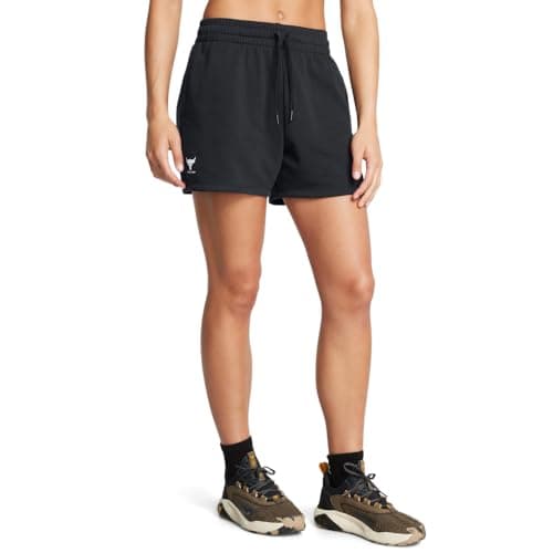 Image of Under Armour Women's Project Rock Terry Shorts, (001) Black / / White, XS