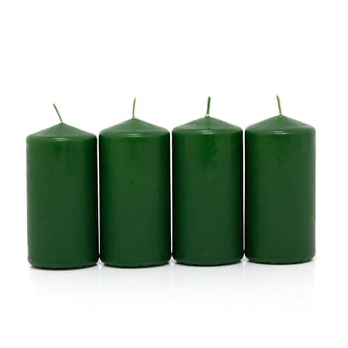 Image of Set of 4 Forest Green Pillar Candles | Unscented Wax for Home, Events & Decor | Classic Candles with Approx. 25-Hour Burn Time - 5x10cm