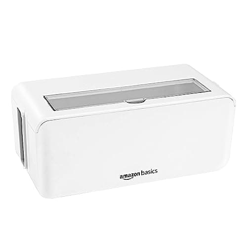 Image of Amazon Basics Cable Tidy Box for Hiding and Organising Cables, Small, White