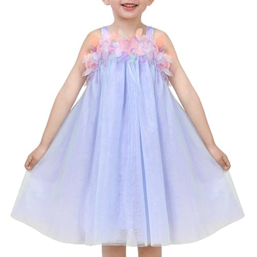 Image of Sunny Fashion Girls Dress Purple Mesh Flower Striped Tulle Birthday Age 10 Years