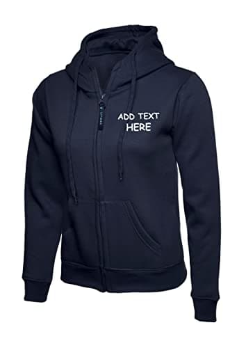 Image of Personalised embroidered Ladies Hoodie Logo or text embroidery Unisex Olympic Classic Full Zip Hooded Sweatshirt workwear From XS to 3XL(XL, NAVY)
