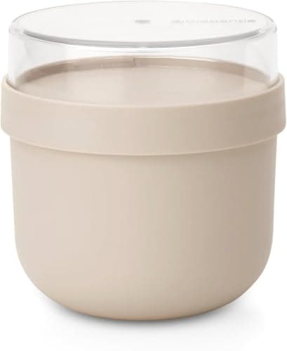 Image of Brabantia Make & Take Breakfast Bowl 0.5L, with Screw-On Ingredients Food Container (180 ml), Leakproof Bowl with Lid, Large Opening, Suitable for Freezer, Dishwasher & Microwave Safe, Soft Beige