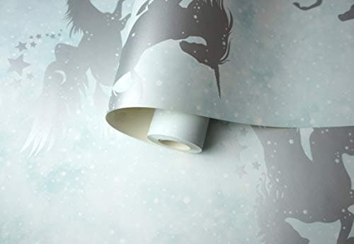 Image of Holden Decor Iridescent Unicorns Teal/Silver 90950 Wallpaper