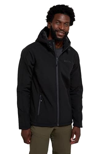 Image of Mountain Warehouse Arctic II Mens Softshell - Lightweight & Water-resistant Rain Jacket with Fleece Lining - Best for Atumn, Winter, Walking, Outdoors, Hiking & Trekking Jet Black 2XL