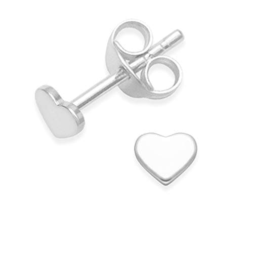 Image of Heather Needham Sterling Silver Heart Earrings - SMALL flat Heart Stud Earrings - SIZE: 4mm (this is small). Much smaller than shown - Gift Boxed 5010