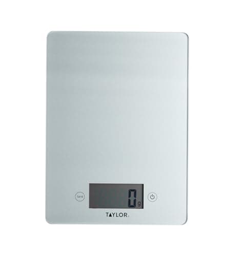 Image of Taylor Pro Digital Glass Kitchen Food Scales, Ultra Thin Compact Design, Professional Standard with Tare Feature, Silver Finish Weighs 5 kg Capacity