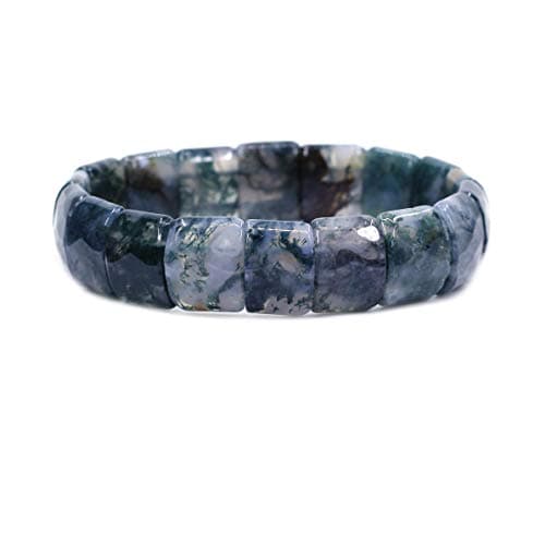 Image of CHENYUE Natural Moss Agate Gem Semi Precious Gemstone 15mm Faceted Square Grain Beads Stretch Bracelet 7.5 Inch