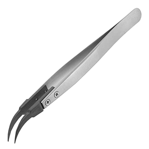 Image of PPS Plastic Tipped Tweezers, Curved, fine Pointed Tips, Stainless Steel Body, ESD Safe. ENGINEER ptz-43