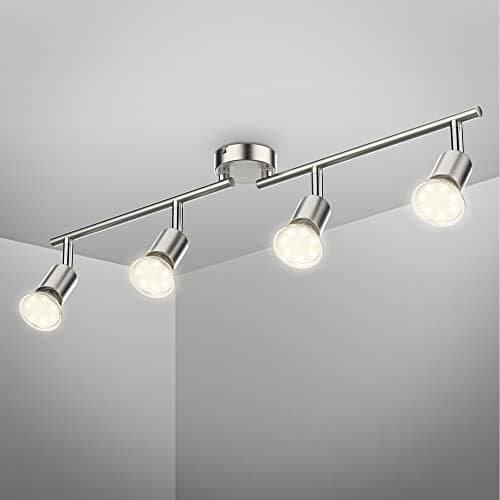 Image of B.K.Licht - LED Ceiling Lights Spotlight Bar, 4x2,9W GU10 Bulbs Incl, Rotatable Heads, Warm White Light, LED Lamp, Livingroom Ceiling Lights, Bedroom, Kitchen Ceiling Light, 60.5x10.5cm, Matt Nickel