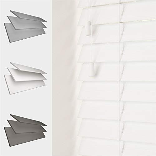 Image of FAUX WOOD GRAIN VENETIAN BLINDS 50MM SLATS TRIMMABLE EASY FIT OFFICE HOME [White, 120cm Width x 120cm Drop, String]