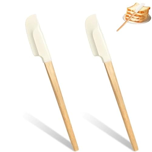 Image of QHFlashbuy Silicone Spatula Wood Handle,2 PCS Baking Cream Spatula,Small Spatula Silicone Jar Scraper,Non-Stick Cream Butter Scraper for Cooking Baking Mix Frost Scrape Blend