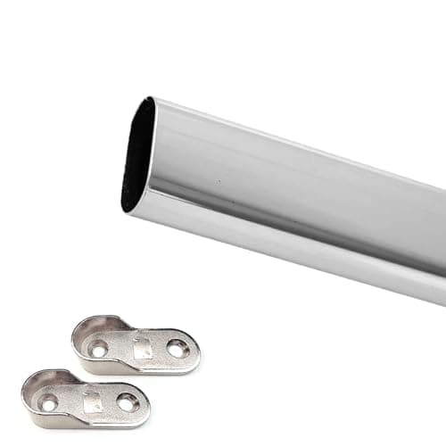 Image of Oval Wardrobe Hanging Rail with End Supports – Polished Chrome Clothing Rail | Cupboard Rail Pole – Custom Length Hanging Rails, Closet Pole for Wardrobe up to 1000mm