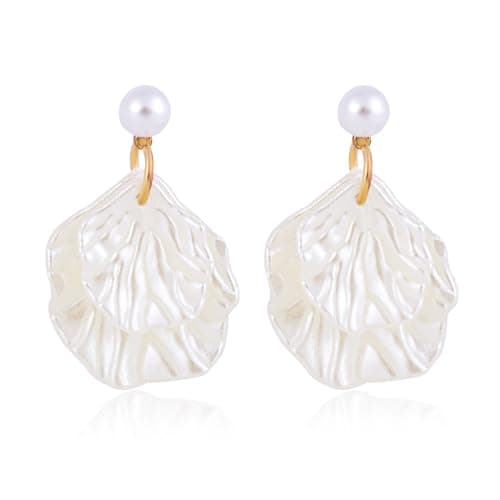 Image of Mikovivi White Shell Earrings for Women, Double Layer Pearl Drop Earrings with Ear Nuts Lightweight Seashell Dangle Jewelry for Party Wedding Summer Holiday Special Occasions