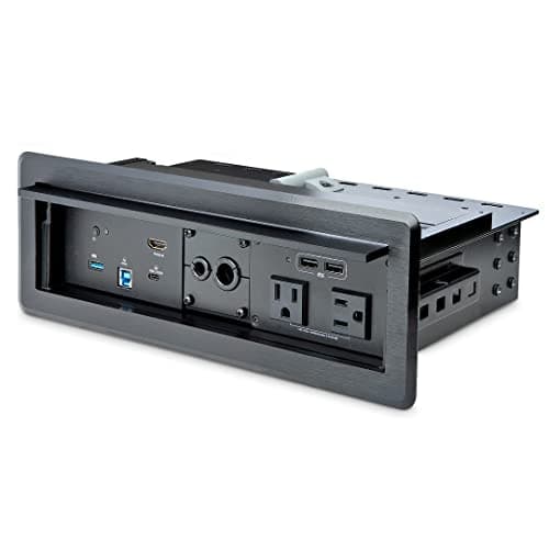 Image of StarTech.com Conference Room Docking Station with Power/Charging; Table Connectivity Box, Universal USB-C Laptop Dock, 60W PD, 4K HDMI, USB Hub, Audio, 2X AC Outlets, 2xUSB Charge Ports, TAA