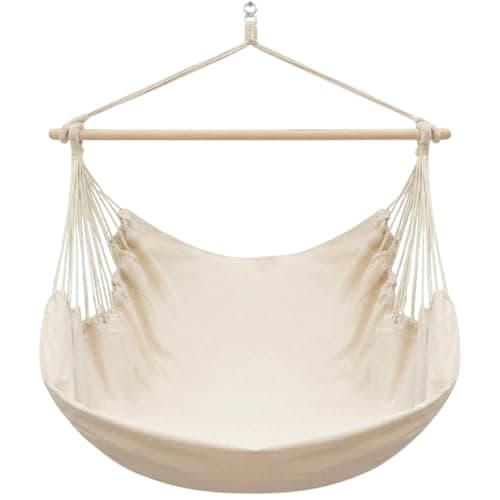 Image of AMANKA XXL Outdoor Hammock Chair 185x130 cm - 2 Seater Hanging Swing up to 150 kg - Garden Lounger with Wooden Bar - Indoor Relaxing Seat for Bedrooms - Swinging Relax Pod for Patio, Balcony & Camping