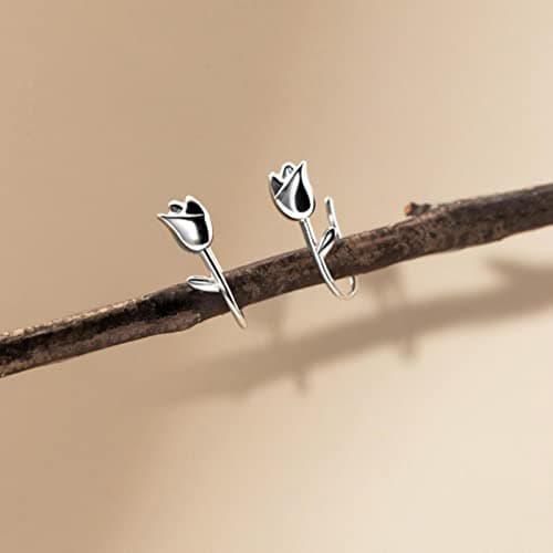 Image of 925 Sterling Silver Lovely Charm Tulip Flower Stud Earrings For Women Simple Fashion Sweet Romantic Gold Jewelry