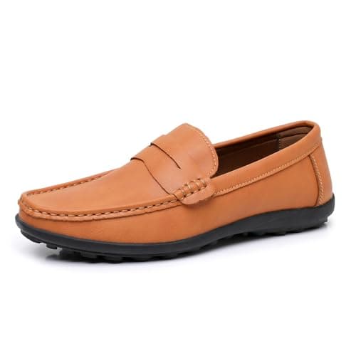 Image of Rusffes Men's Loafers Flat Slip-on Driving Shoes Breathable Casual Moccasin Shoes Brown 9.5uk