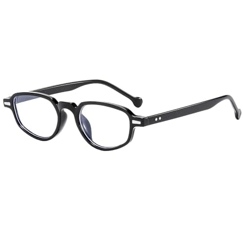 Image of Long Keeper Retro Oval Glasses Women Blue Light Blocking Glasses Small Rectangle Anti Blue Light Computer Eyeglasses Anti Glare Glasses Y2K Glasses (Black Clear)